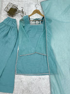 Lorenvalley Fashion Skyblue Crunchy Silk with Siroski Work with Fancy Lace Work Kurta Salwar with Dupatta - Distacart