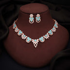 Tehzeeb Creations Gold Pleate Sky Blue Choker Necklace With Stud