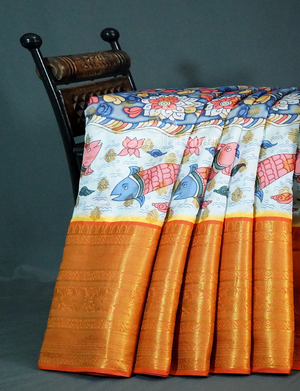 Shades of Sky Blue Colour Floral Design Banaras Semi Silk Saree By Gayathri Reddy Designer Studio