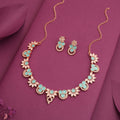 Tehzeeb Creations Gold Pleate Sky Blue Choker Necklace With Stud
