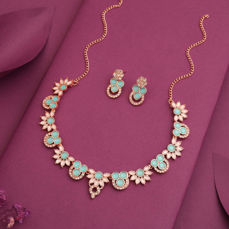 Tehzeeb Creations Gold Pleate Sky Blue Choker Necklace With Stud