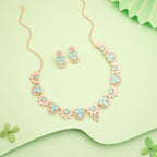 Tehzeeb Creations Gold Pleate Sky Blue Choker Necklace With Stud