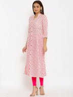 HERE&NOW Pink Mandarin Collar Striped A-Line Kurta