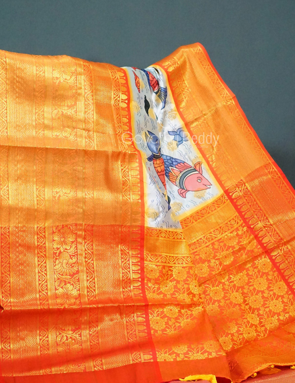 Shades of Sky Blue Colour Floral Design Banaras Semi Silk Saree By Gayathri Reddy Designer Studio