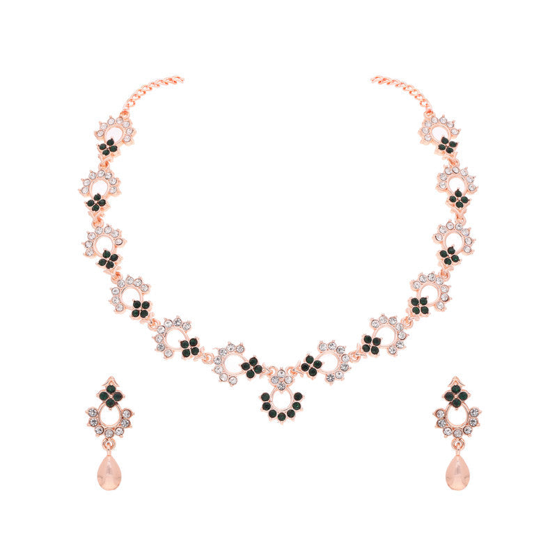 Tehzeeb Creations Gold-Polished Green Diamond Necklace With Earrings