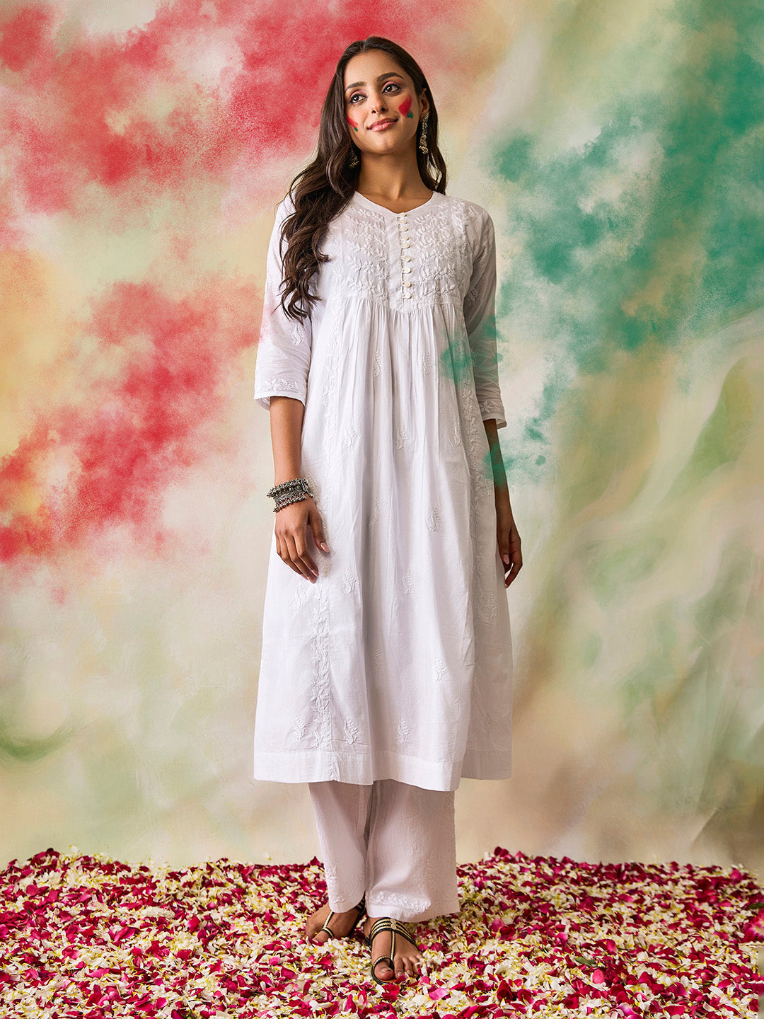 HOUSE OF KARI Ethnic Motifs Embroidered Chikankari Kurta