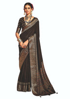 Joban Fashion Brown Art Silk With Fine Viscose Border Ajrak Full Body Print With Soft Finish Saree - Distacart