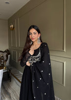 Lorenvalley Fashion Black Faux Georgette Yoke Fancy Work Koti 16 Kali Anarkali Gown Pant with Dupatta - Distacart