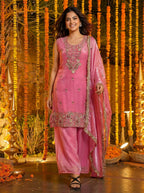 Joban Fashion Pink Silk Embroidered Sharara Set - Distacart