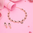Tehzeeb Creations Gold-Polished Green Diamond Necklace With Earrings