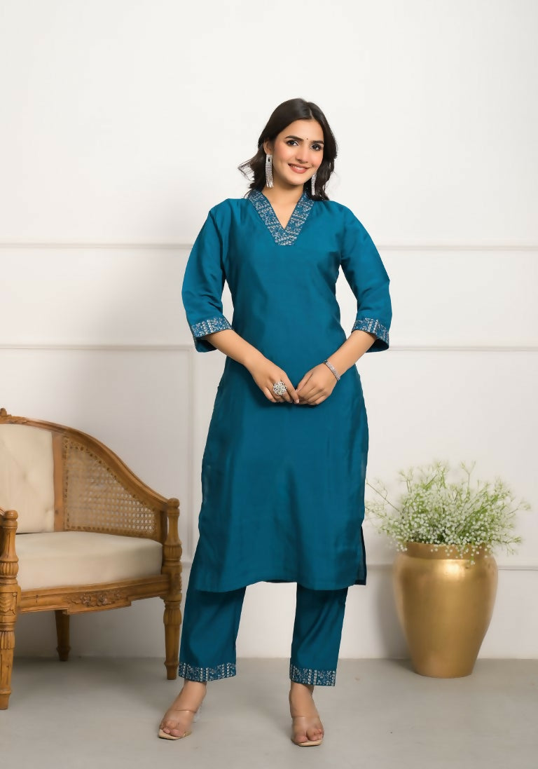Festive Wear Ethnic Rama Viscose chanderi Stitched Suit With Dupatta - Nisha