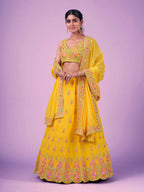 Myra Yellow Georgette Embroidered Designer Lehenga