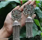 Tehzeeb Creations Women's Silver Colour Oxidised Earrings With Mirror And Chain - Distacart