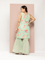 Sztori Plus Size Floral Printed Gotta Patti Pure Cotton Kurta with Sharara