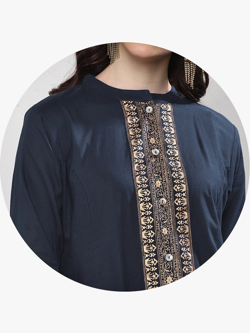 Sangria Women Navy Blue & Gold-Coloured Printed Kurta with Palazzos