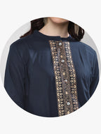 Sangria Women Navy Blue & Gold-Coloured Printed Kurta with Palazzos
