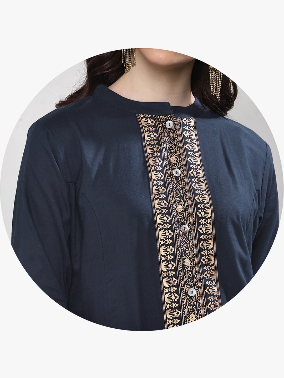 Sangria Women Navy Blue & Gold-Coloured Printed Kurta with Palazzos