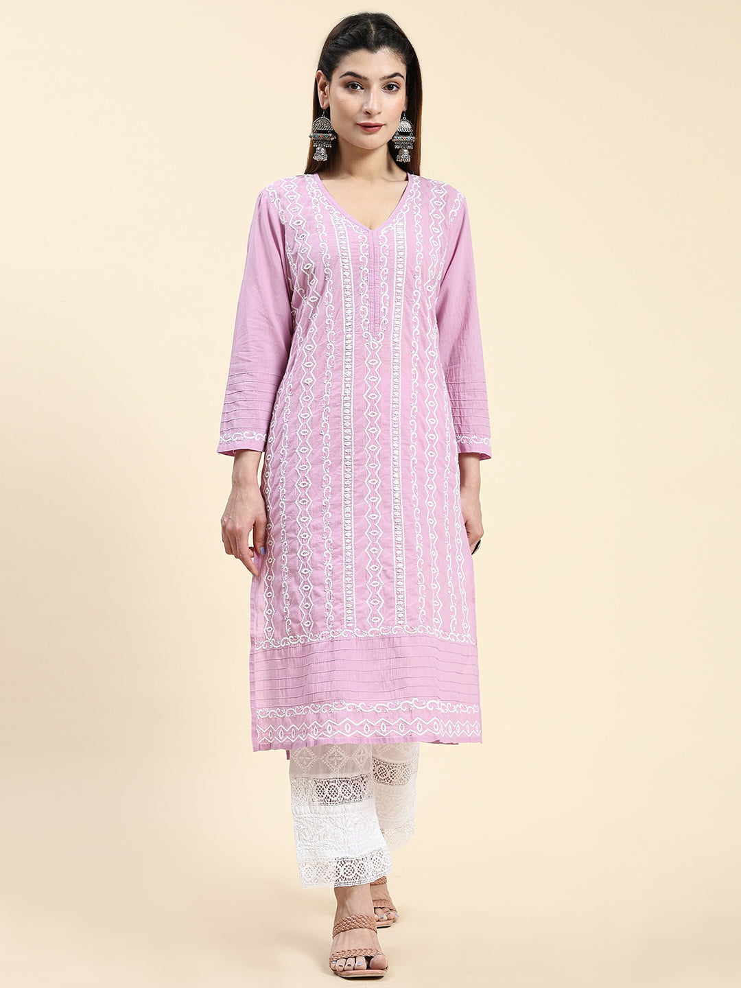 HOUSE OF KARI Cotton Floral Embroidered Chikankari Kurta