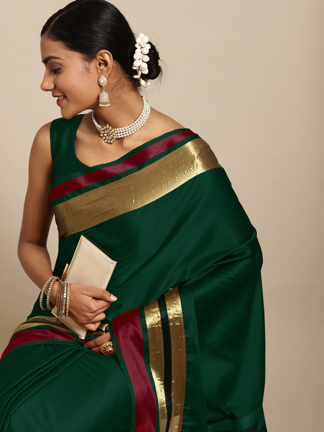 Saree Mall Green & Maroon Zari Silk Blend Uppada Sarees - Distacart