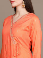 HERE&NOW Ethnic Motifs Printed Thread Work Angrakha Kurta with Palazzos & Dupatta