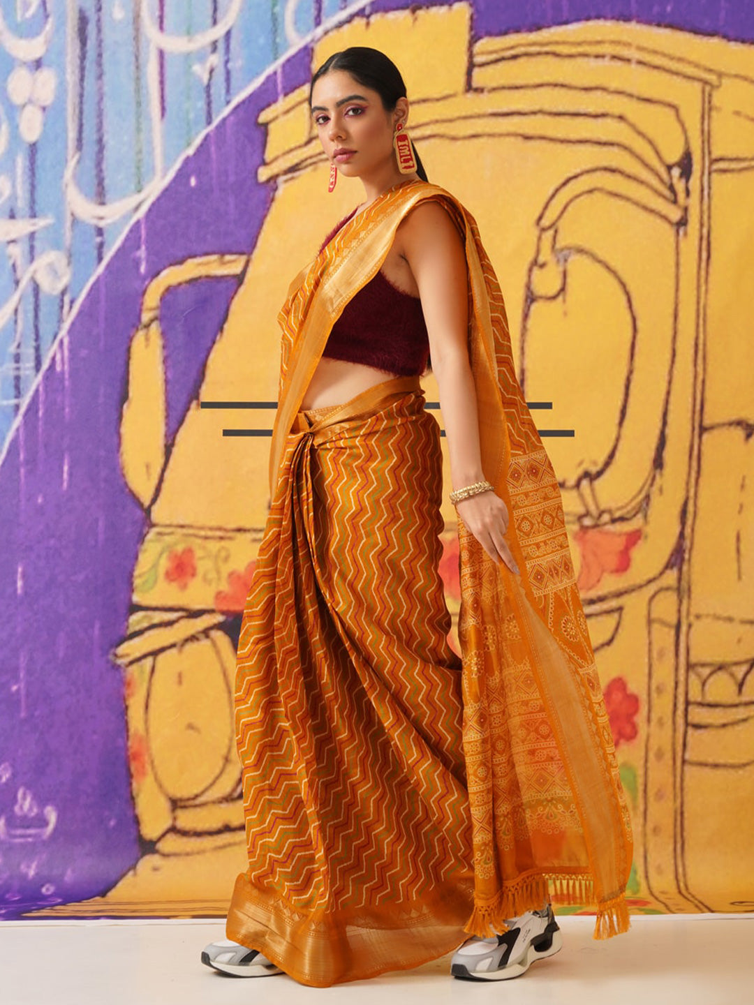 Tikhi Imli Leheriya Zari Jute Silk Ready to Wear Saree
