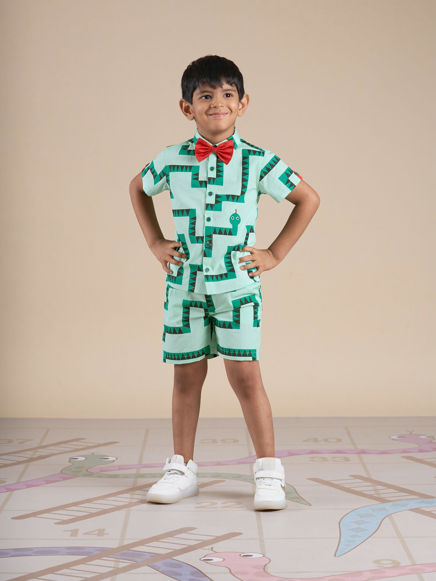 Snakes and Ladders Boys Green Table Print Shirt and Boxer Sets from Siblings Collection