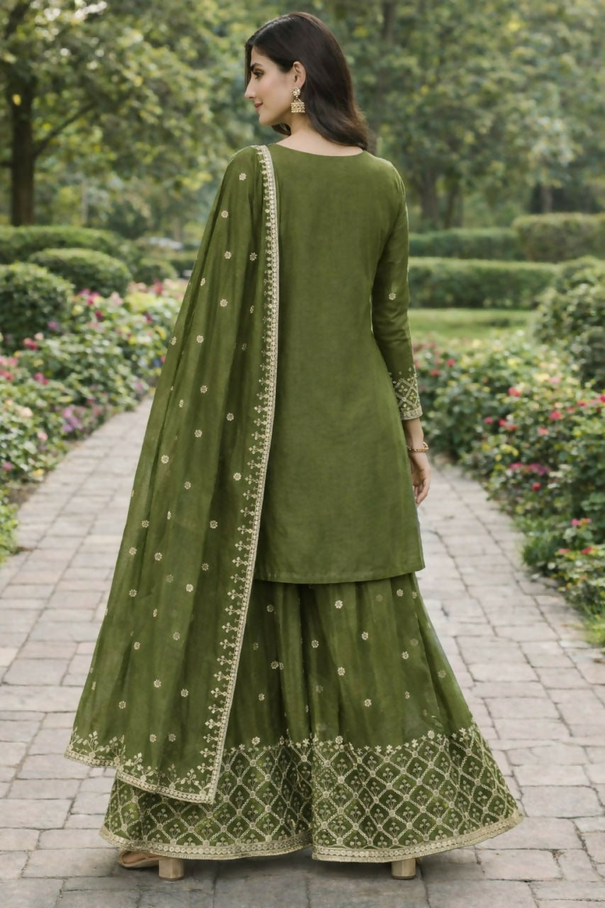Teeya Creation Green Color Chinon Silk Wedding Wear Trending Palazzo Set - Distacart