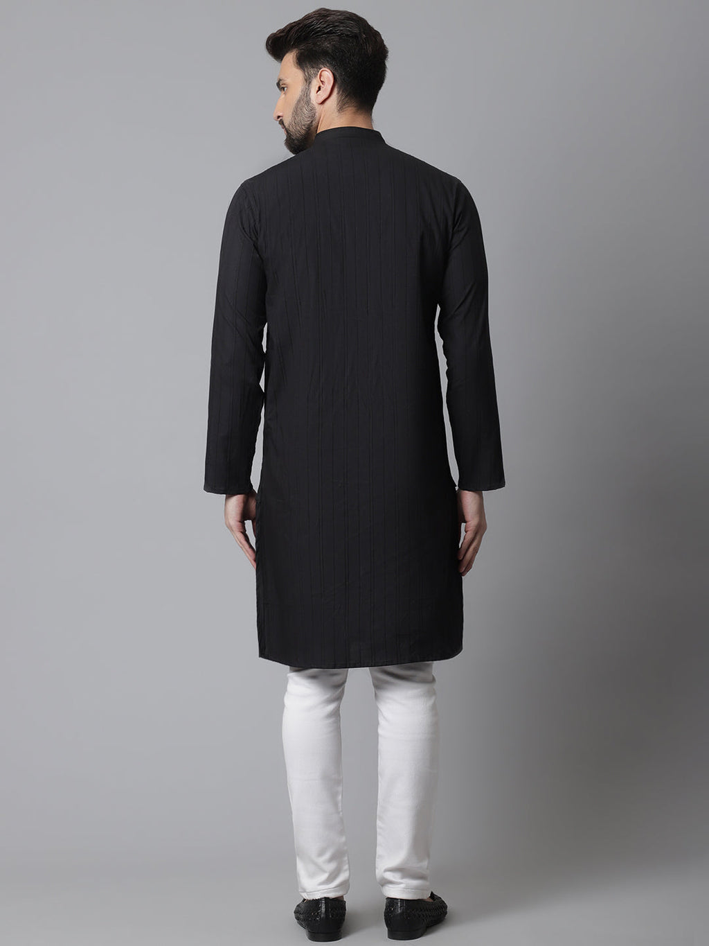 Even Apparels Black Solid Kurta With Band Collar - Distacart