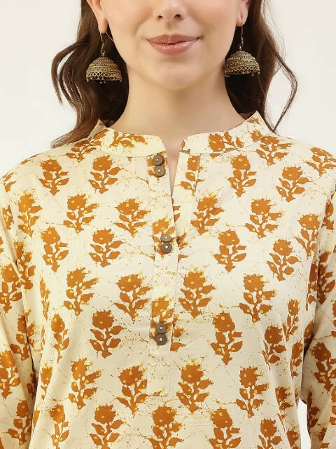 FIORRA Women's Yellow Cotton Straight Kurta Pant With Dupatta