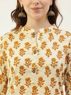 FIORRA Women's Yellow Cotton Straight Kurta Pant With Dupatta