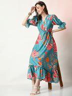 Myshka Women's Sea Green Printed Dress - Distacart