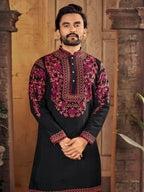 Anaita Black Multi Thread Work Silk Straight Kurta - Distacart