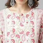 FIORRA Women's White Cotton A-line Kurta with Palazzo