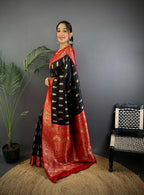 Joban Fashion Banarasi Black Woven Butti Soft Silk Saree - Distacart