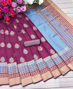 DEIANA'S Beautiful Designer Golden zari Soft Lichi Silk Saree - Wine