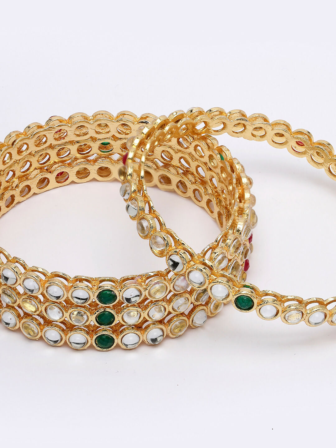 NVR Women Set of 4 Gold Plated Kundan Studded Bangles - Distacart