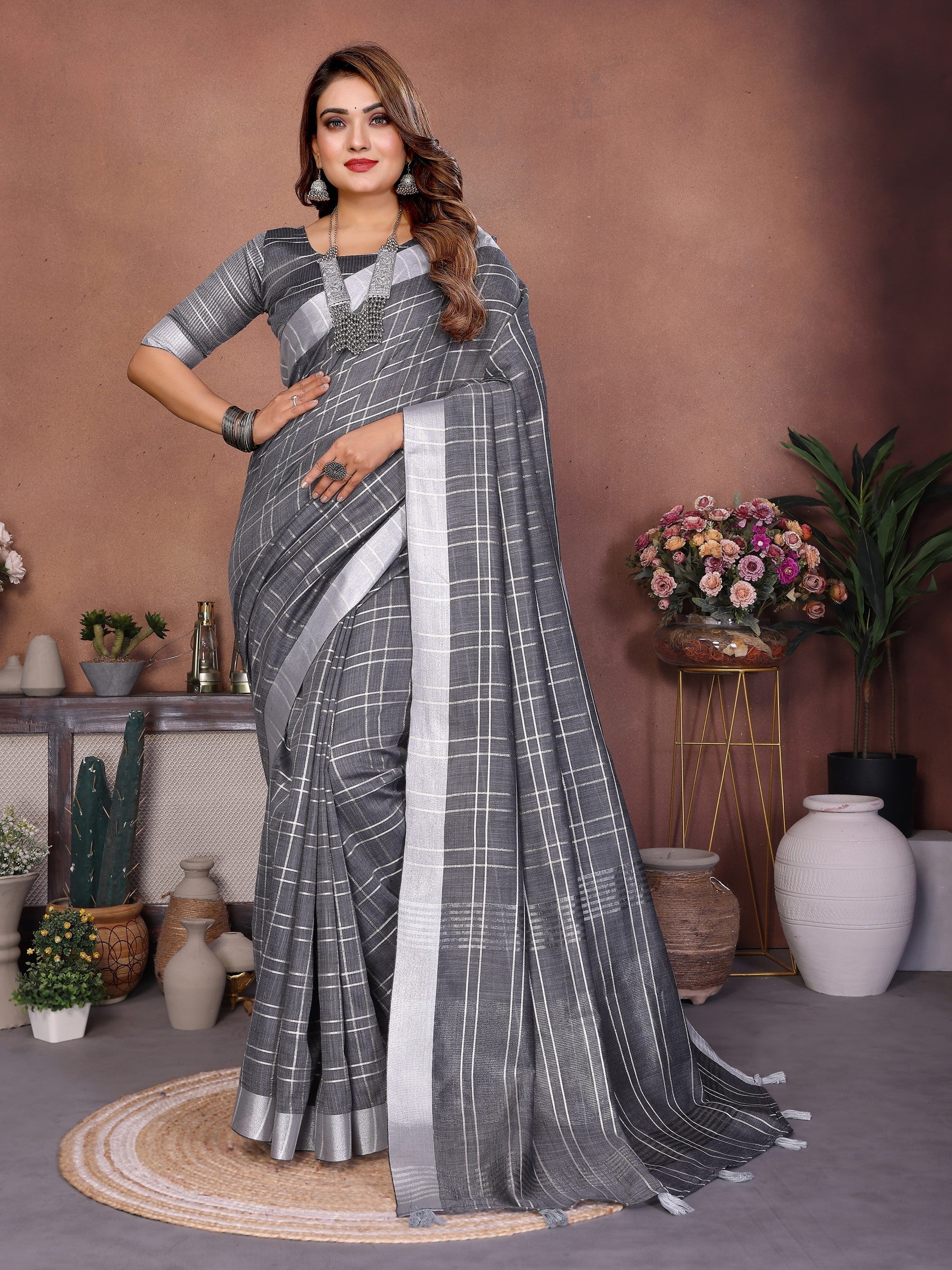 Anaita Grey Weaving Linen Cotton Saree With Blouse - Distacart