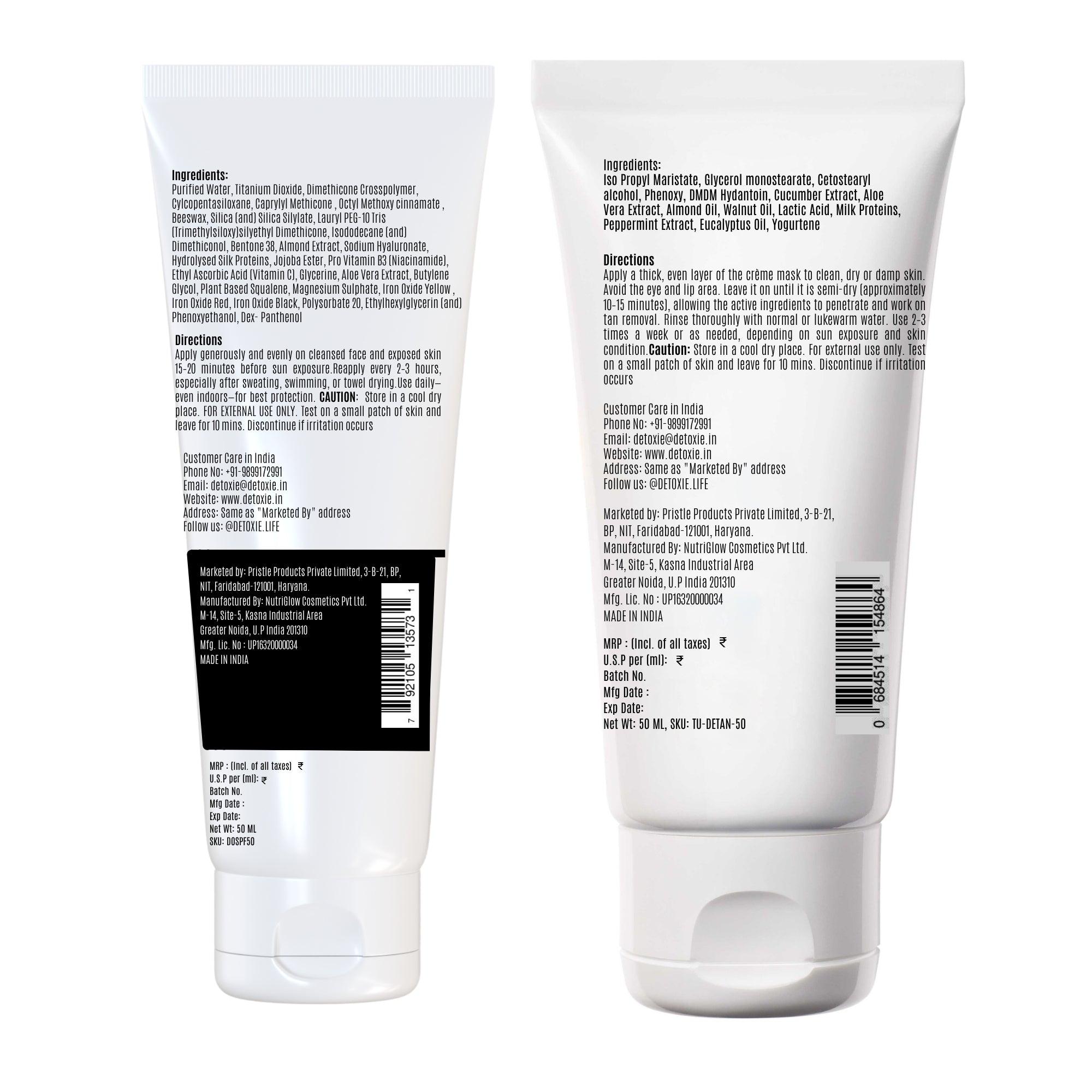 Detoxie Bright Summer Combo - SPF50 Sunscreen Gel & Detan Cream Mask - Distacart