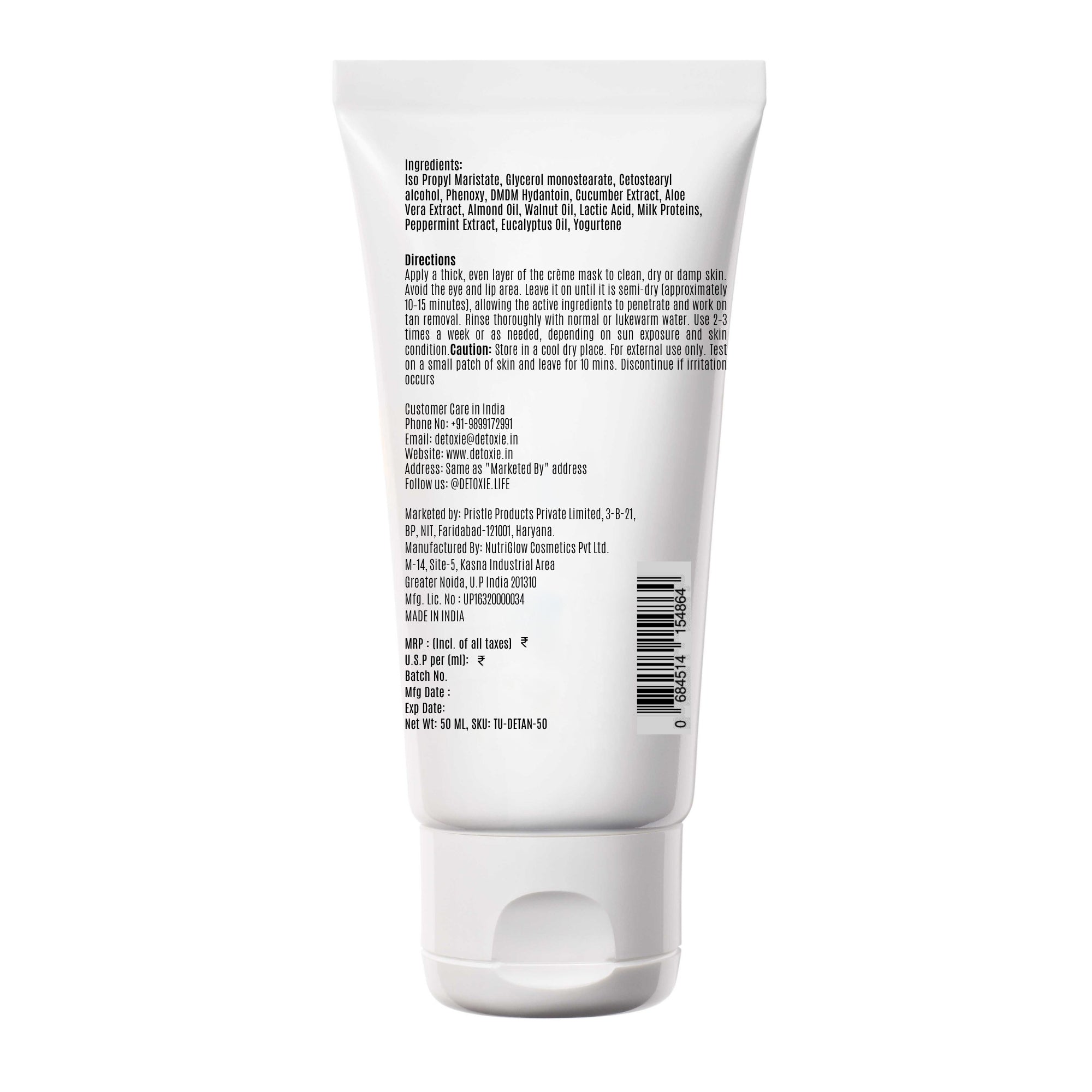 Detoxie Detan Cream Mask with Mint & Yogurt - Distacart