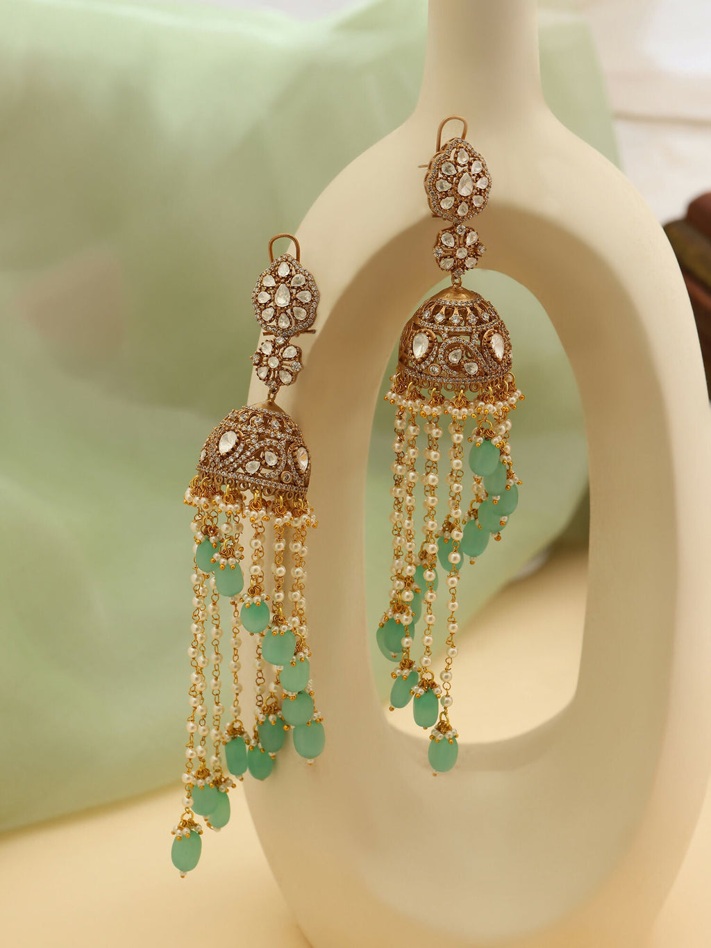 Ruby Raang 22k Gold Polished Diamond And Stone Jhumka Earrings - Distacart