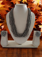 Inhanns Vibrant Handmade 20 Layers Beaded Necklace With Matching Earrings - Gray