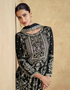 Vastranavya Black Chinon Silk Embroidered Sequins Pakistani Straight Pant Suit