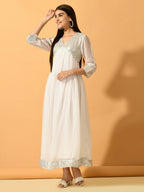 Myshka Women's White Fit and Flare Party Dress - Distacart