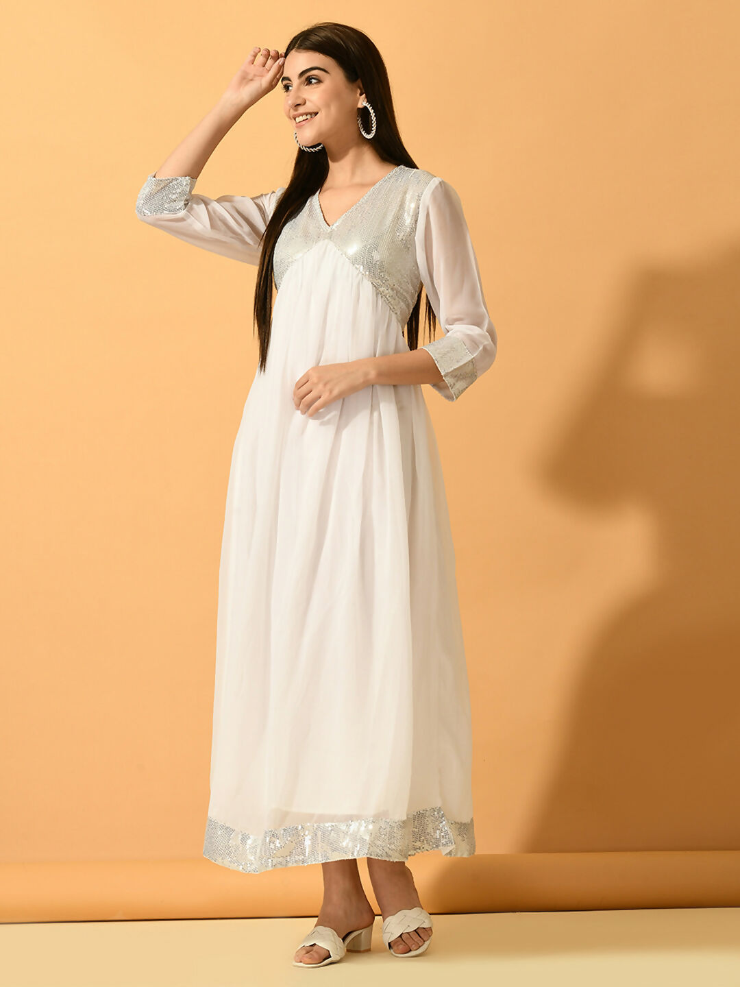 Myshka Women's White Fit and Flare Party Dress - Distacart