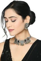 Mominos Fashion Johar Kamal Silver-Plated Brass Finish Mirror Work Women Choker - Distacart