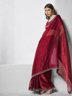 Maroon Burburry silk Swarovski Designer Work Saree - Shezlin