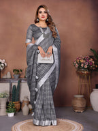 Anaita Grey Weaving Linen Cotton Saree With Blouse - Distacart