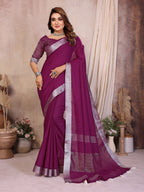 Anaita Purple Weaving Linen Cotton Saree With Blouse - Distacart