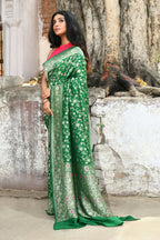 Joban Fashion Green Pure Crepe Pure Handloom Banarasi Silk Saree