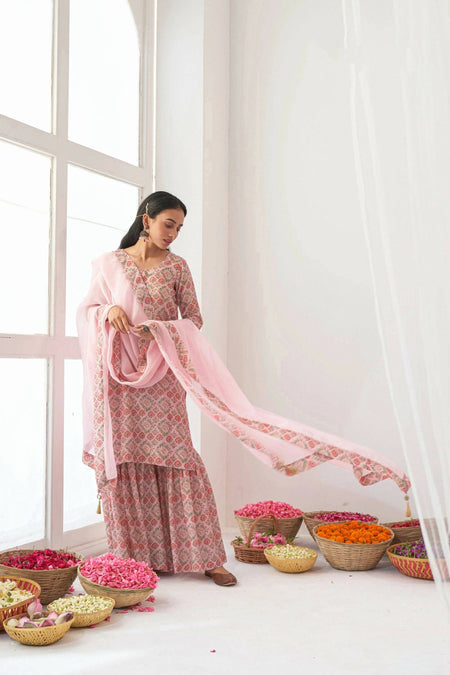Designer Stylish Pink Muslin Stitched Suit With Dupatta - Anbazaar